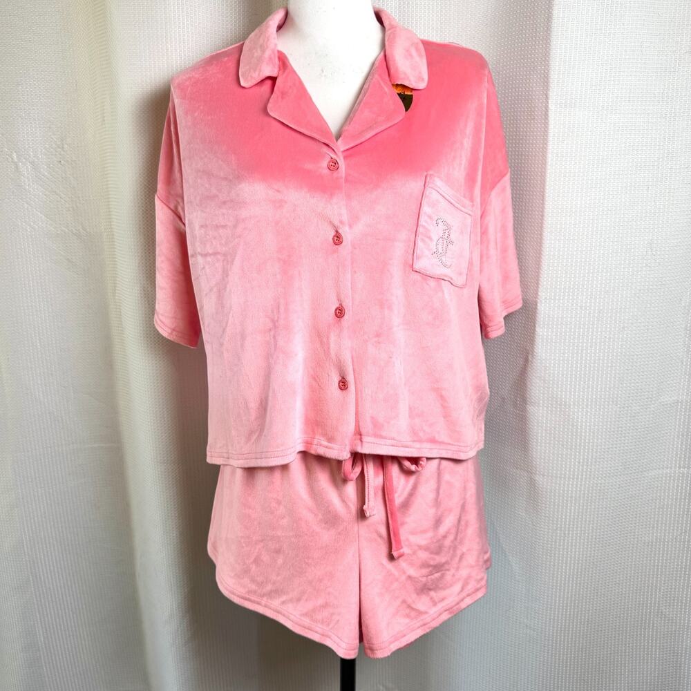 NWT Juicy Couture Pink Lemonade Sleepwear Velour Pajama Shorts Set Sz XL Cute!